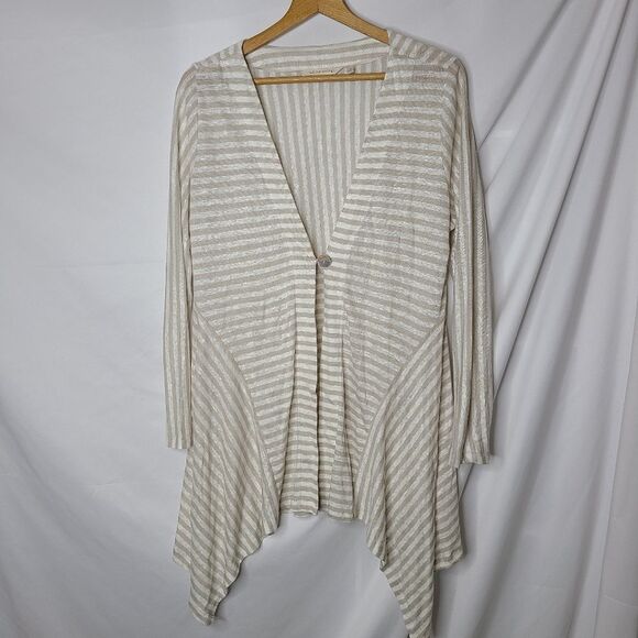 Soft Surroundings 100% Linen Lightweight Striped Asymmetrical Cardigan‎ sz M - Picture 1 of 4